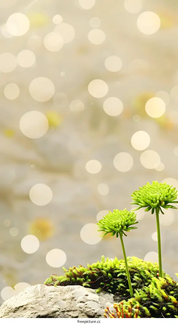 Green Plant on a Rock with Bokeh Background