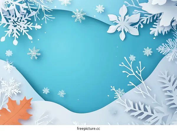 Paper Cut Winter Background With White Snowflakes