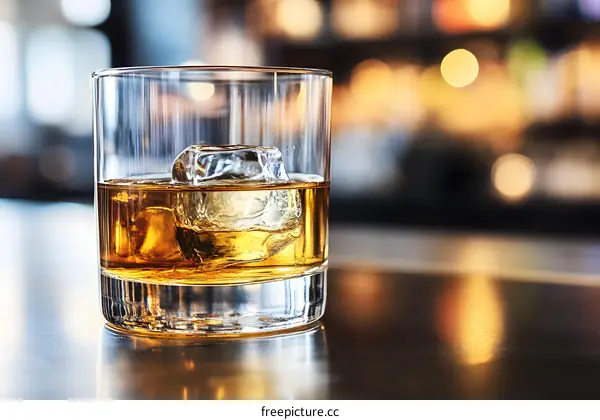 Glass of Whiskey on Bar Counter