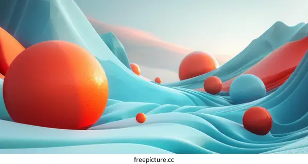 Blue and Orange Abstract Landscape with Spheres