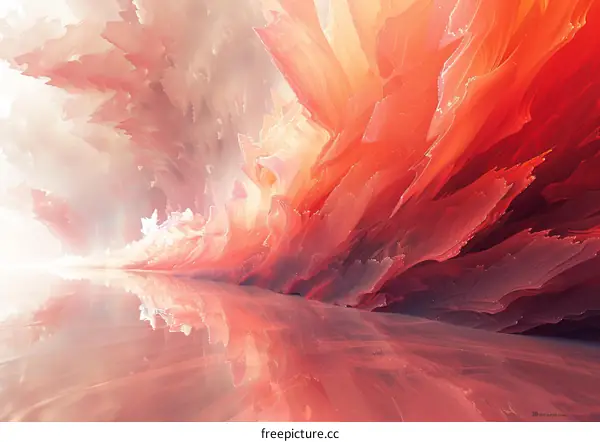 Abstract Red and White Digital Painting: Vibrant Energy