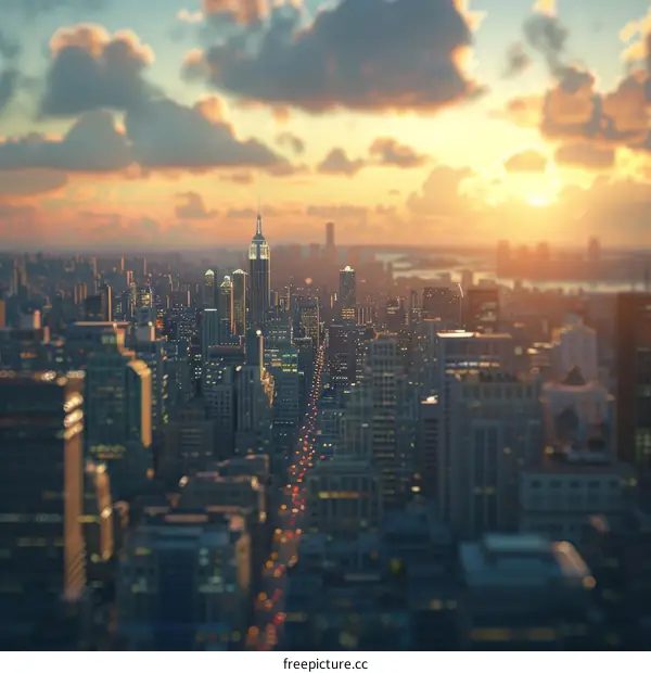 Sunset Cityscape of New York City Skyline