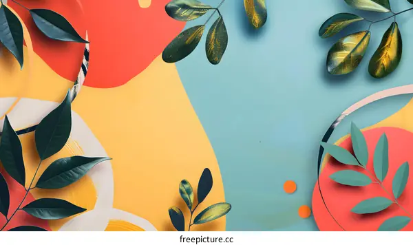 Abstract Colorful Background with Green Leaves