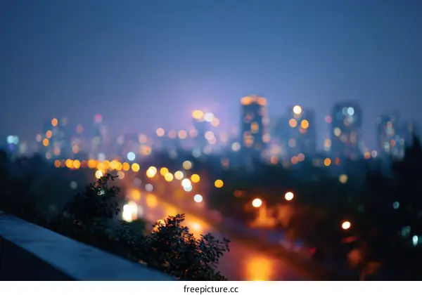 Night Cityscape Blurred Lights Abstract View