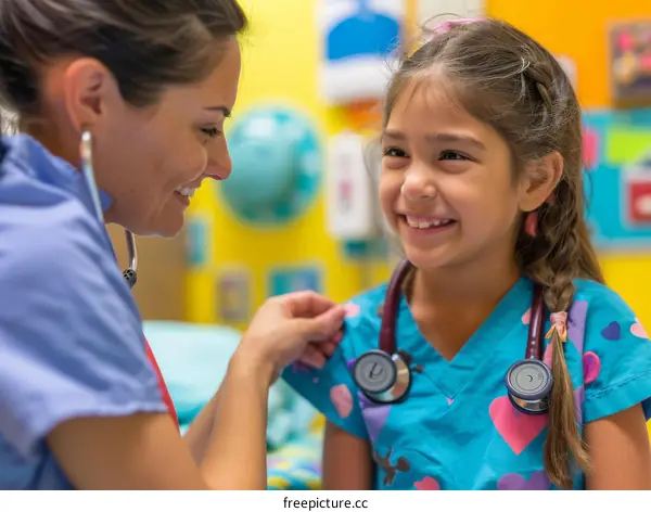 Hispanic Female Doctor and Young Patient