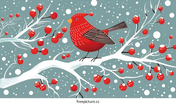 Winter Bird On Snowy Branch