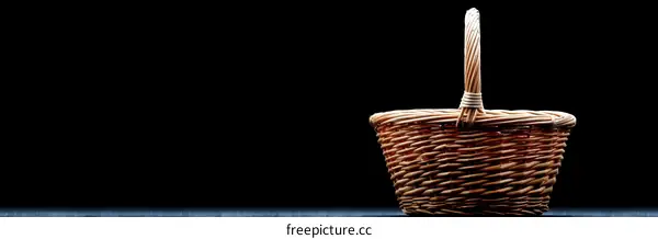 Empty Wicker Basket Against Dark Background