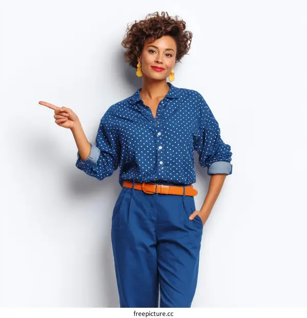Stylish Woman Pointing, Fashionable Outfit