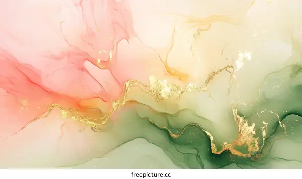 Abstract Ink Painting with Gold Splatter