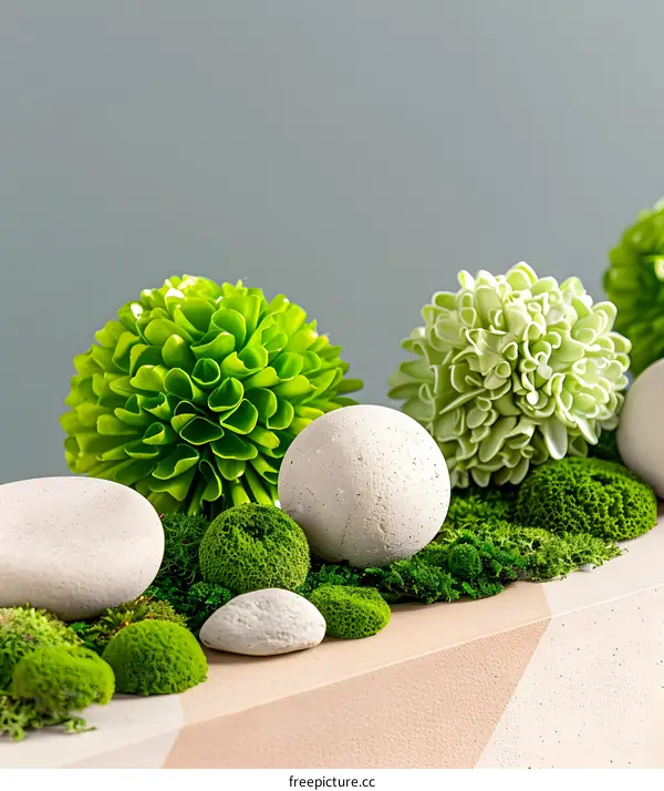 Green Moss and White Stones Arrangement