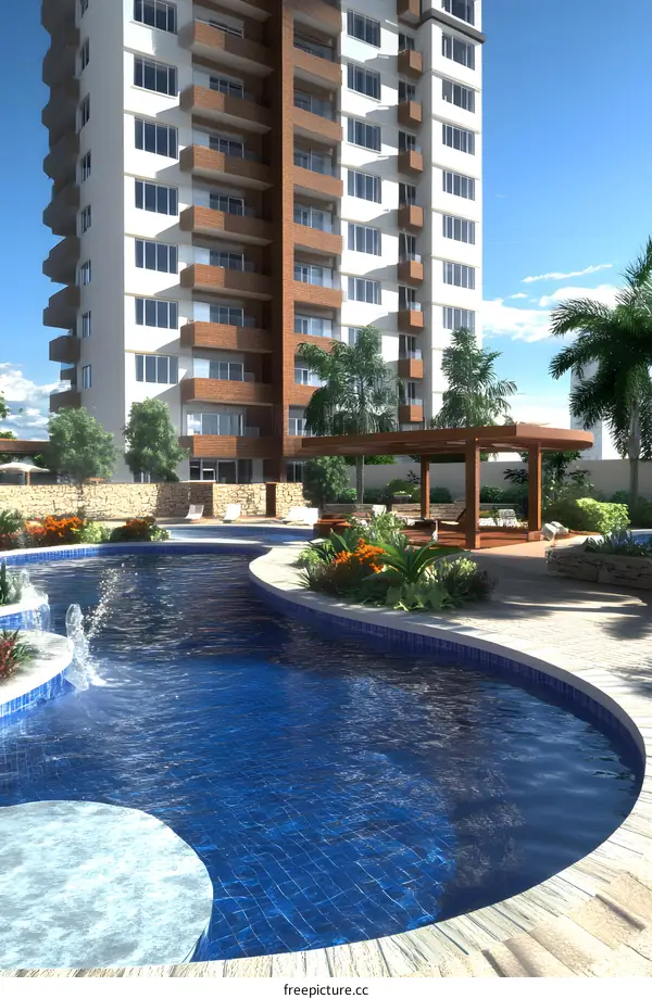 Modern Building With Swimming Pool And Pergola