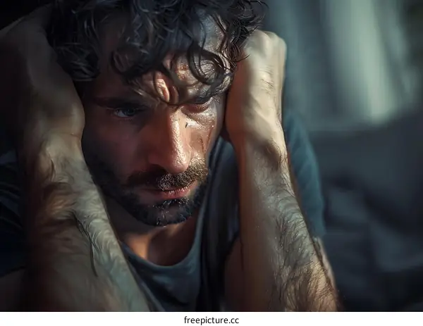 A man is holding his head in pain.