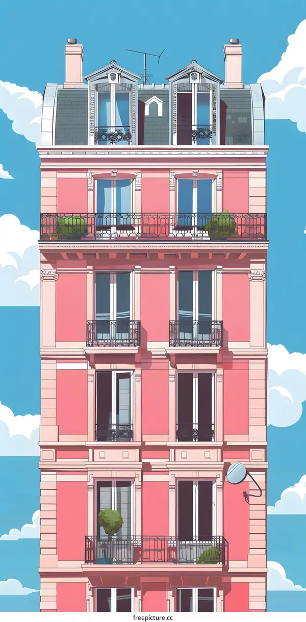 Pink Building With Balconies And Windows