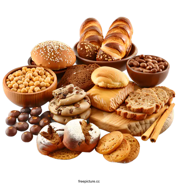 [Transparent Background PNG]Assortment of Freshly Baked Bread and Pastries