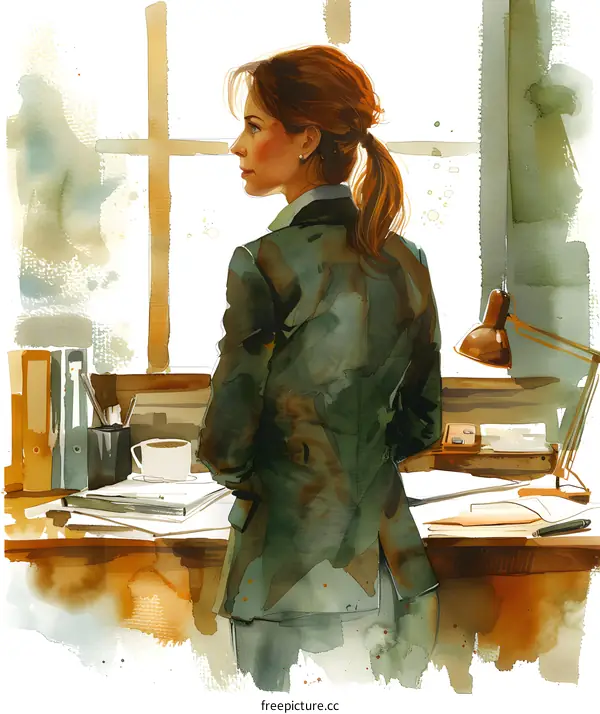 business woman looking out the window