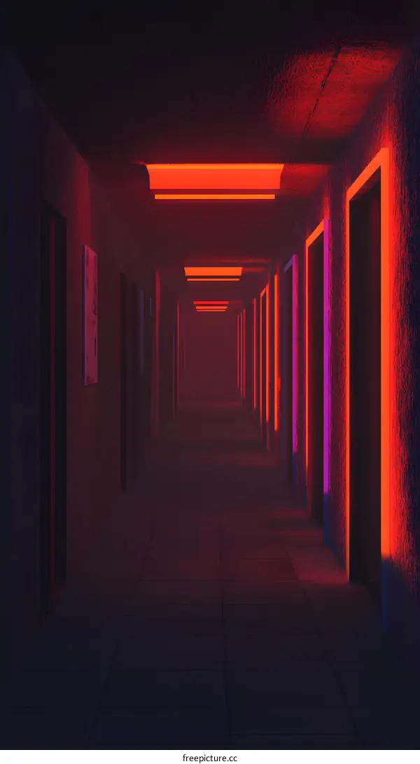 Dark Hallway with Neon Lights