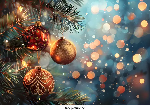 Christmas tree with red and gold ornaments