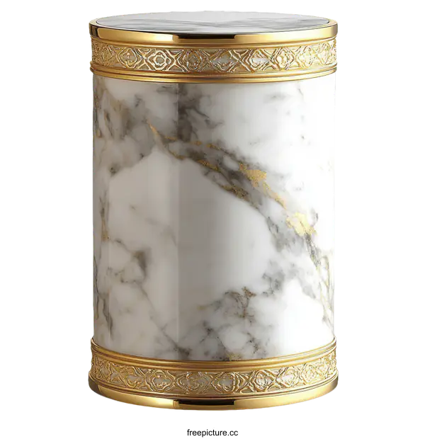 [Transparent Background PNG]Ornate Gold Accented Marble Cylinder