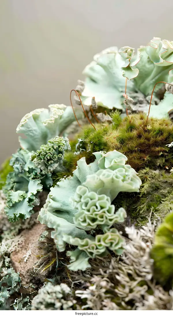 Close Up of Green Moss and Lichen