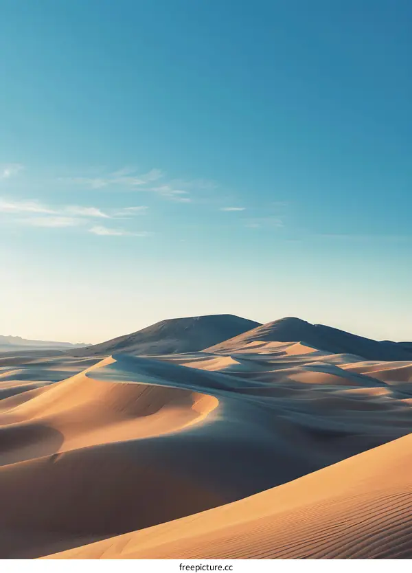 Desert Dunes Landscape With Clear Blue Sky