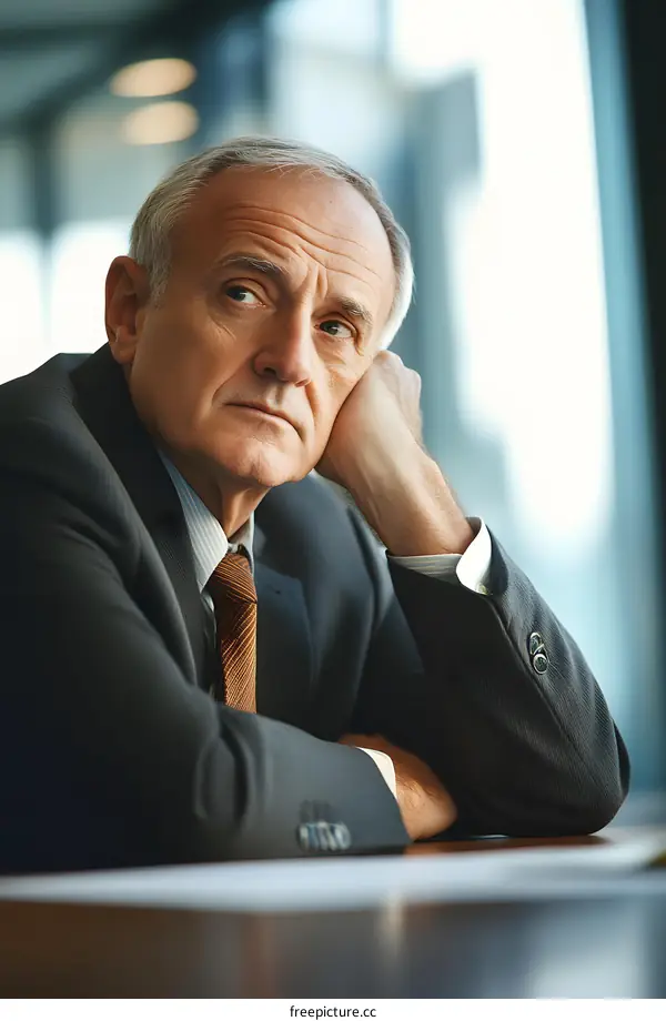Portrait of a Serious Businessman Sitting at Desk