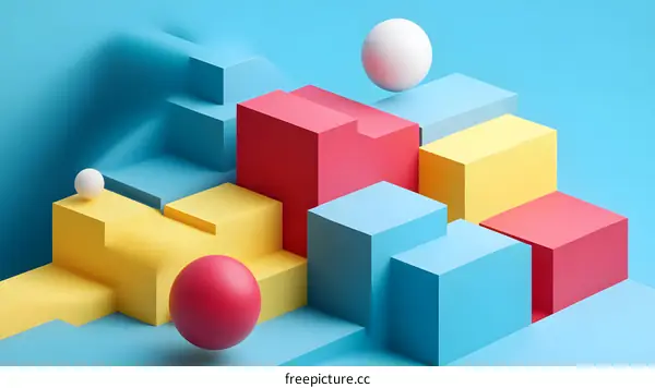 Abstract Colorful Geometric Shapes 3D Illustration