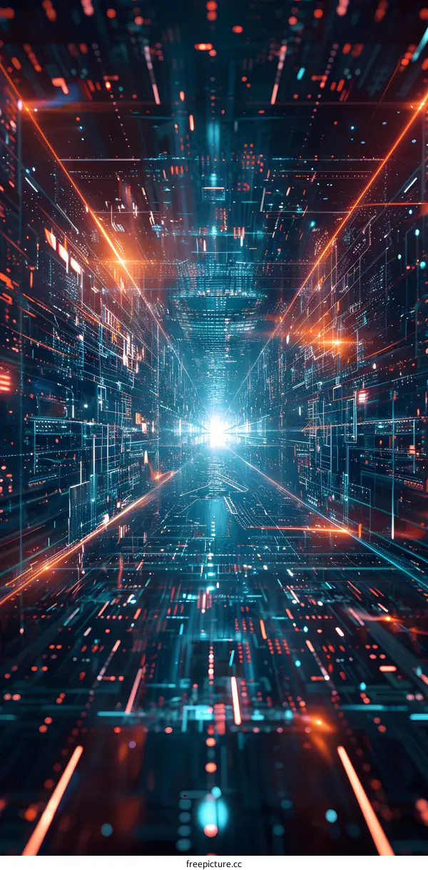 Orange and blue technology tunnel