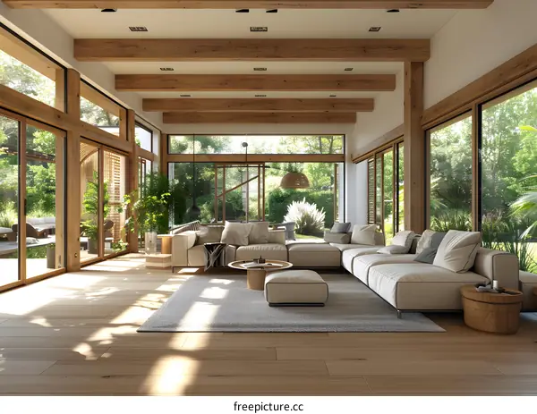 Bright and Airy Living Room With Large Windows and Plants