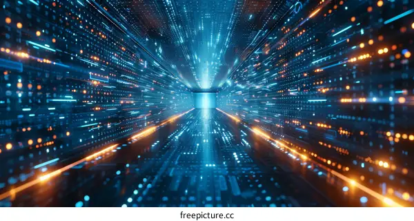 Abstract Technology Tunnel: Blue and Orange