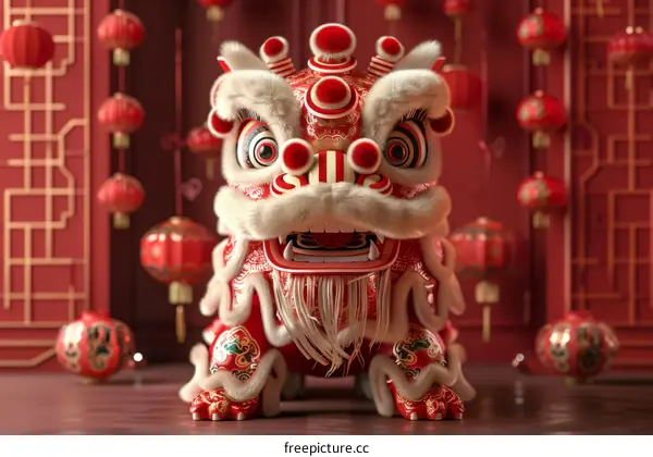 Chinese Lion Dance Performance at Spring Festival Celebration