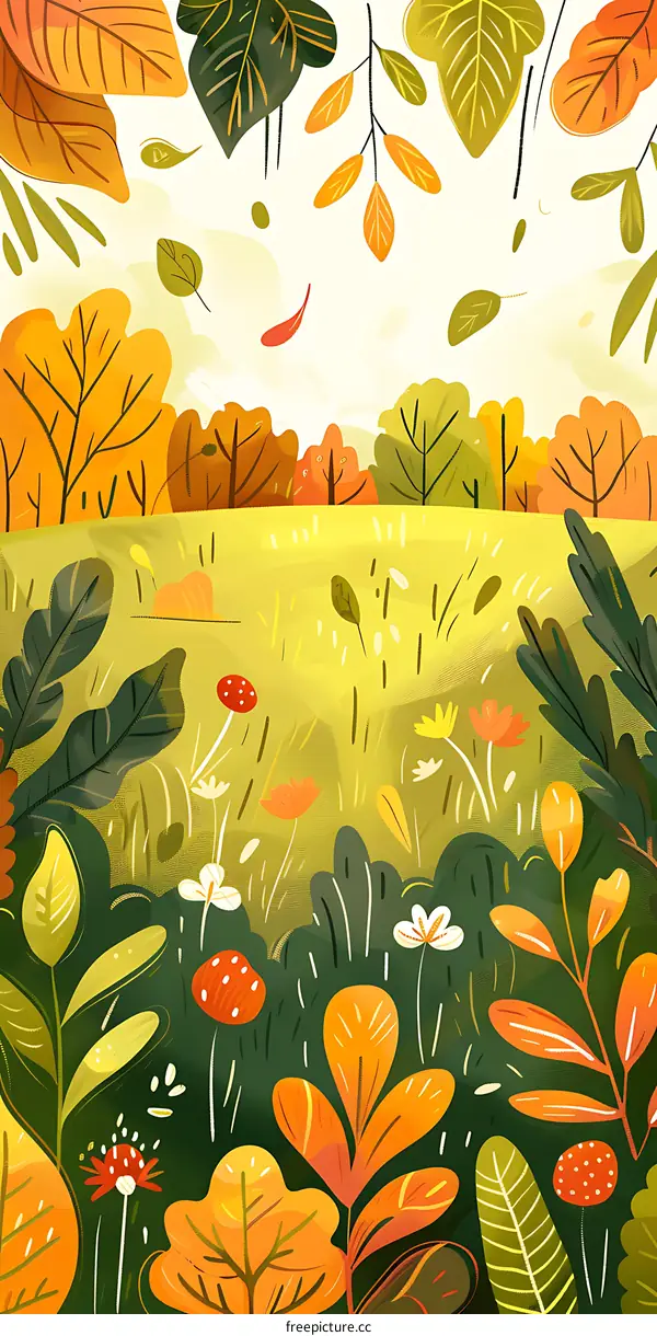 Colorful Autumn Leaves and Flowers Illustration