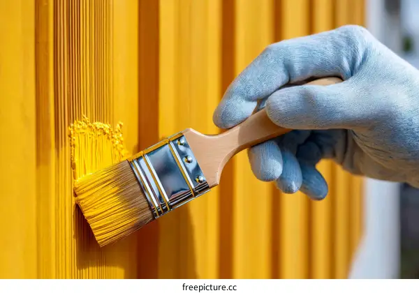 Painting a Yellow Wall with a Paintbrush