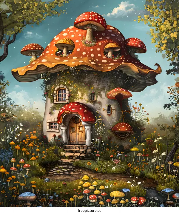 Fantasy Mushroom House In A Magical Forest