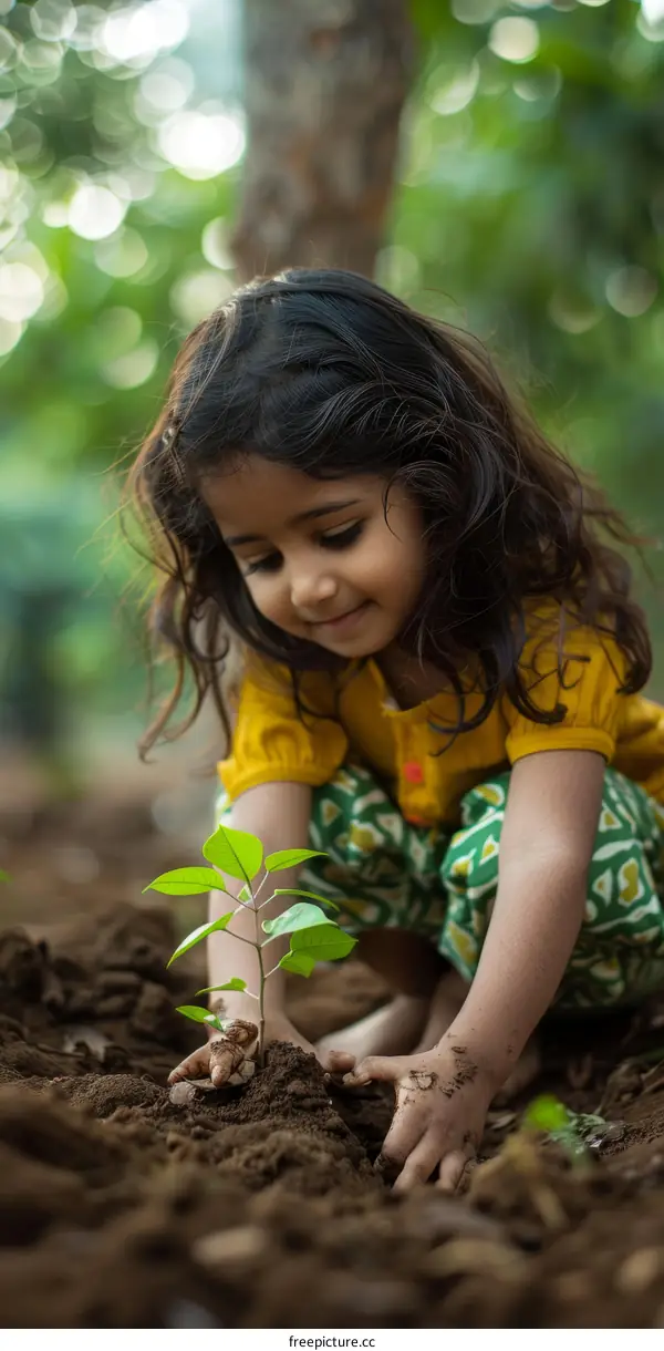 Little girl planting a tree