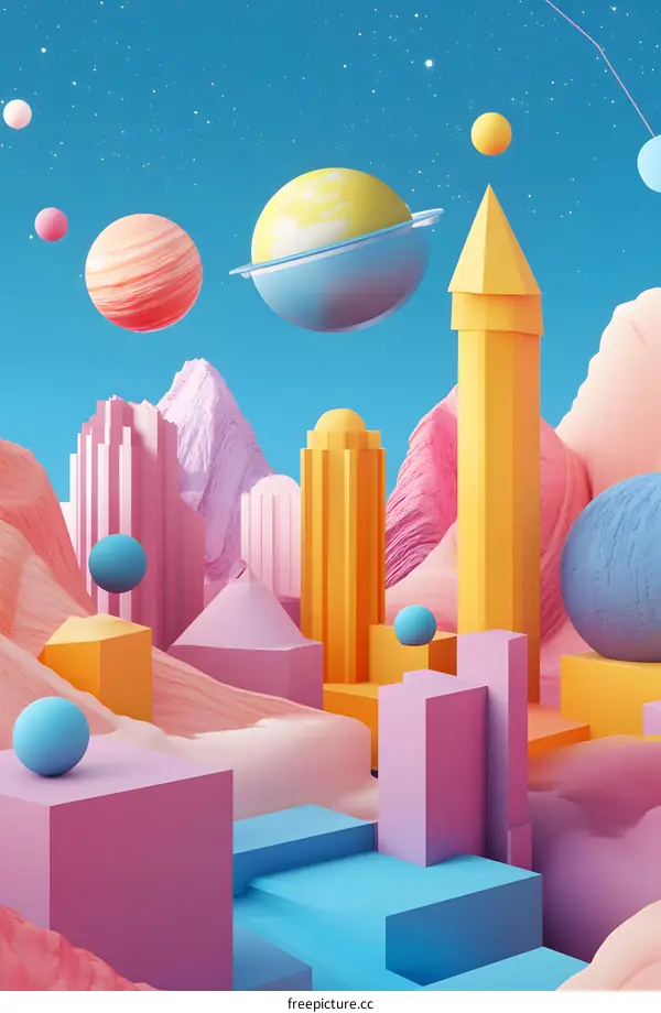 Abstract Geometric Shapes With Planets in the Sky