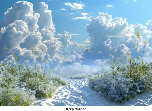 Mesmeric Sand Dunes Under Azure Skies and Luminous Clouds