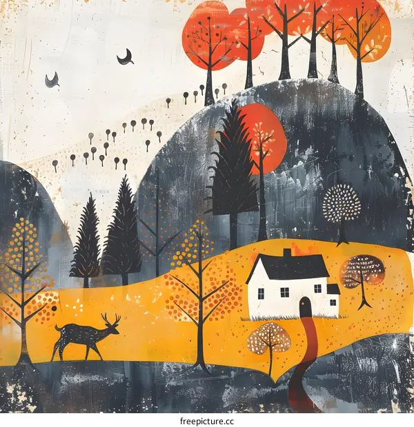 deer house woods autumn