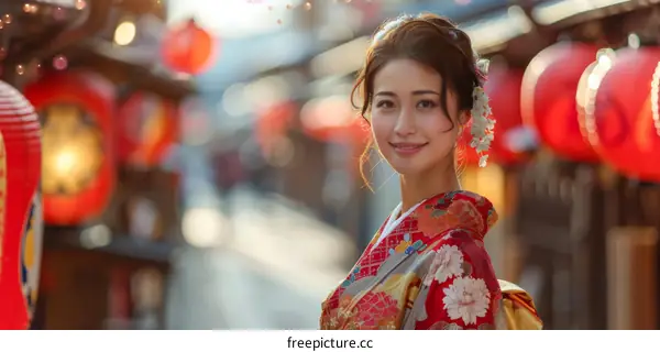 Portrait of a beautiful Japanese woman in traditional kimono
