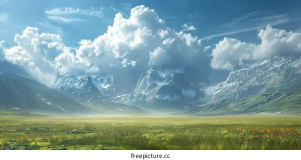 Mountains and green fields