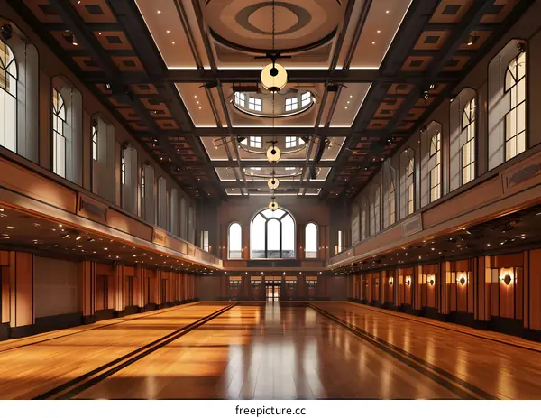 Large Hall With Wooden Floor And Windows