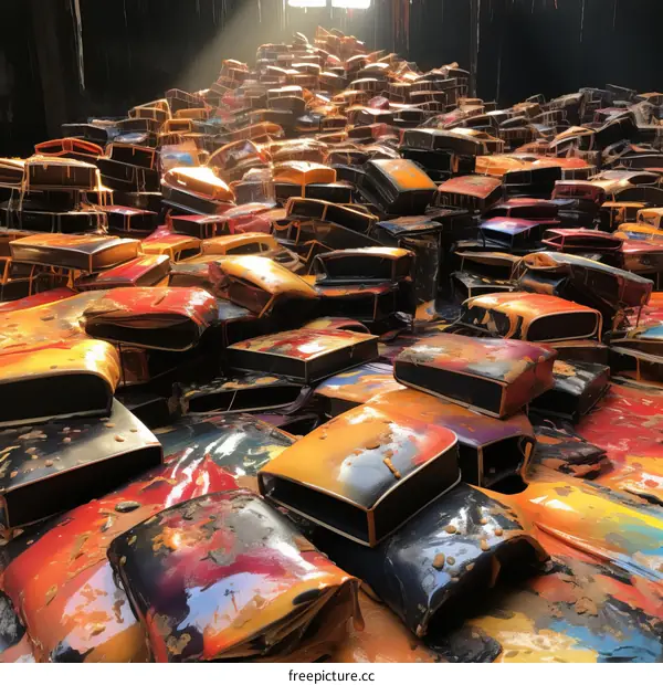 Colorful Discarded Luggage: A Mess of Travel