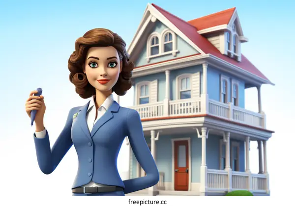 Real Estate Agent Standing in Front of a House