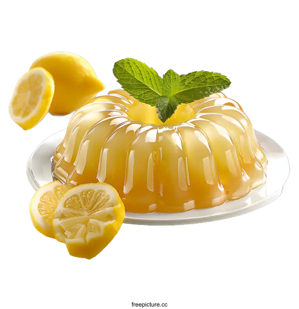 [Transparent Background PNG]Lemon gelatin dessert on white plate