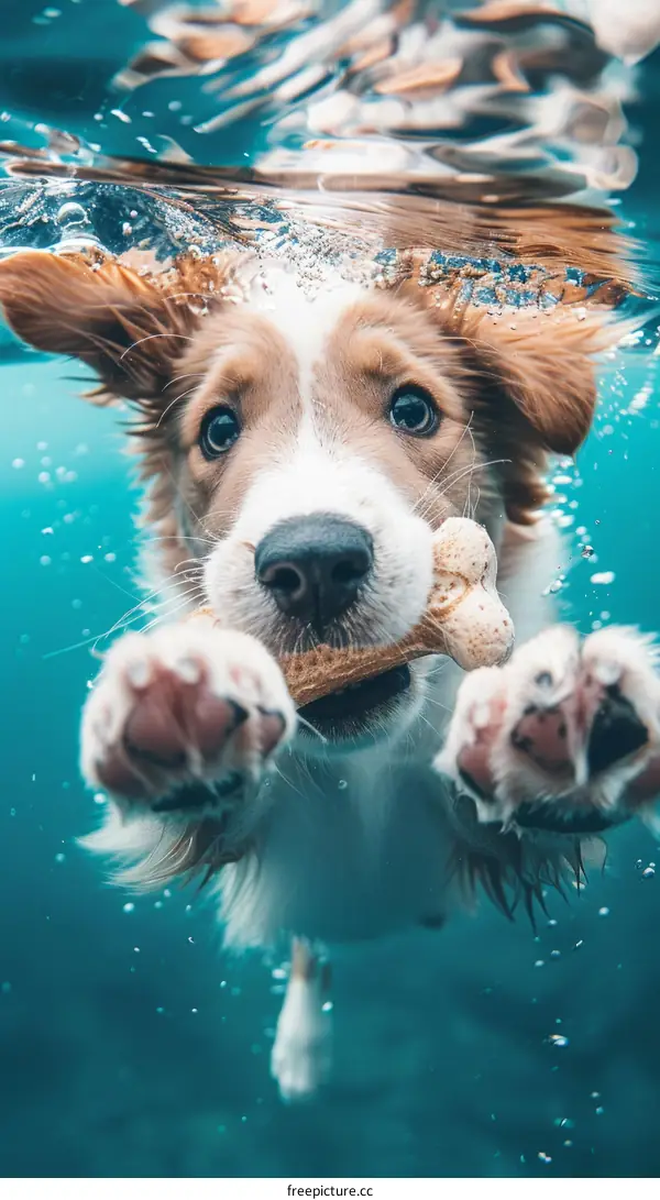 Underwater Dog Fetching a Bone