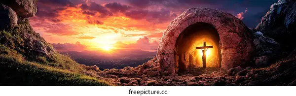 Empty Tomb at Sunrise Resurrection Scene