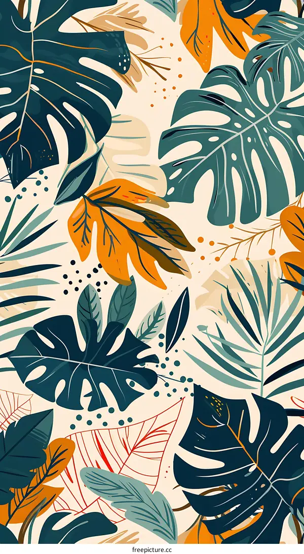 Tropical Leaves Seamless Pattern Illustration