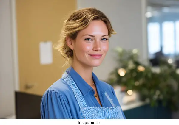 Smiling Caucasian Woman in Office Environment