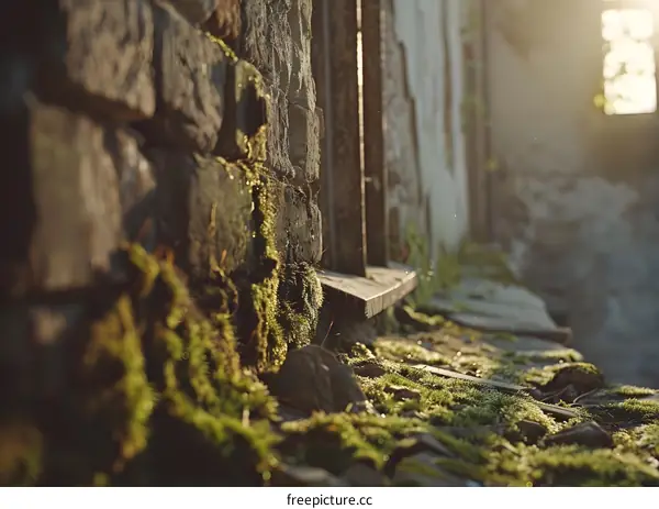 Moss Growing on Brick Wall