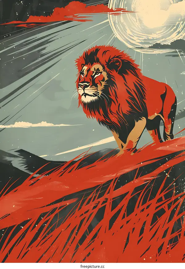 Lion King Illustration with Red and Black Colors