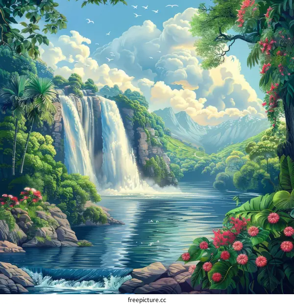 Enchanted Waterfall in Fantasy Forest